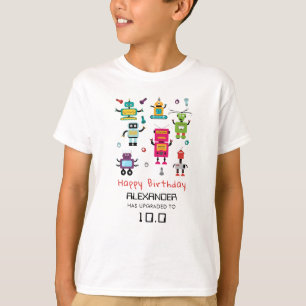 Camiseta Festa de aniversário Robôs Coloridos Bonitos Crian