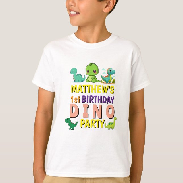Camiseta Festa de aniversário T-S do Modern Cute Dino Dinos (Frente)