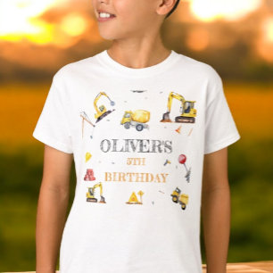 Camiseta Festa de Aniversário Tema Amarelo de Construção pa
