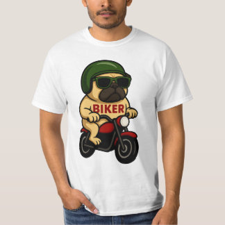 Camiseta Festa de aniversário Vintage Pug Biker para motoci