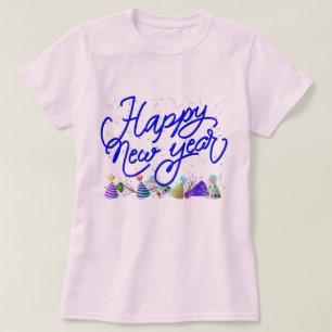 Camiseta Festa de Ano Novo Azul 'Feliz Ano Novo'