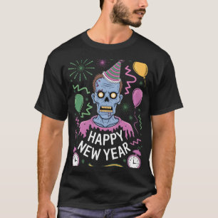 Camiseta Festa de Ano Novo Zumbi Desastre Feio