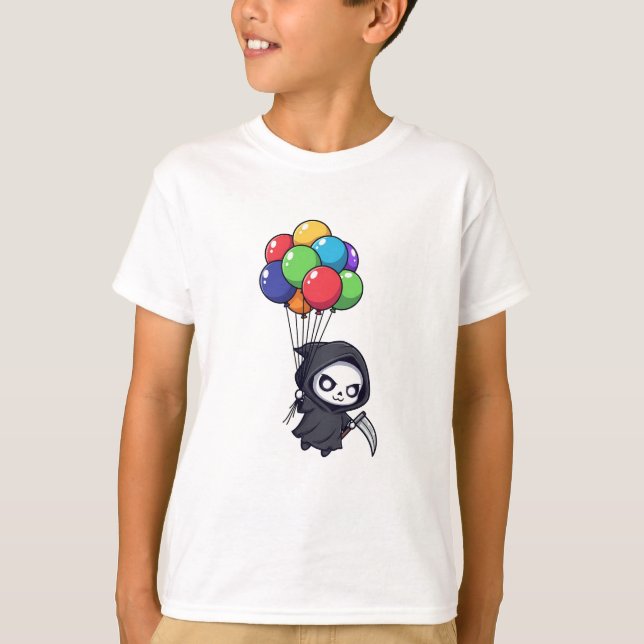 Camiseta Festa de Balões do Ceifador Fofo para Crianças (Frente)