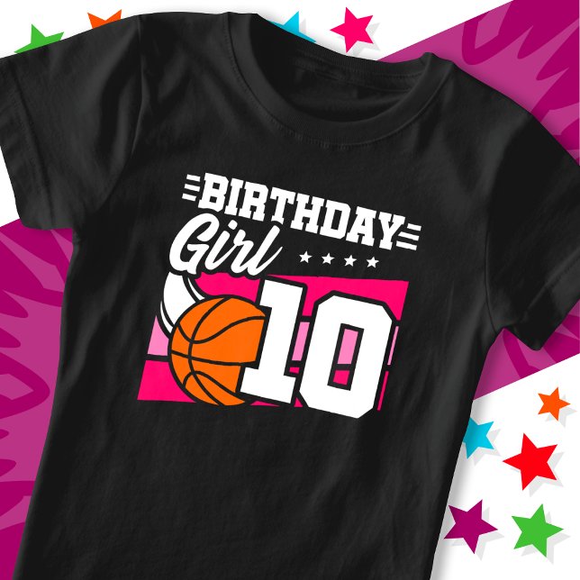 Camiseta Festa de basquete de 10 anos, 10ª garota de aniver (Criador carregado)