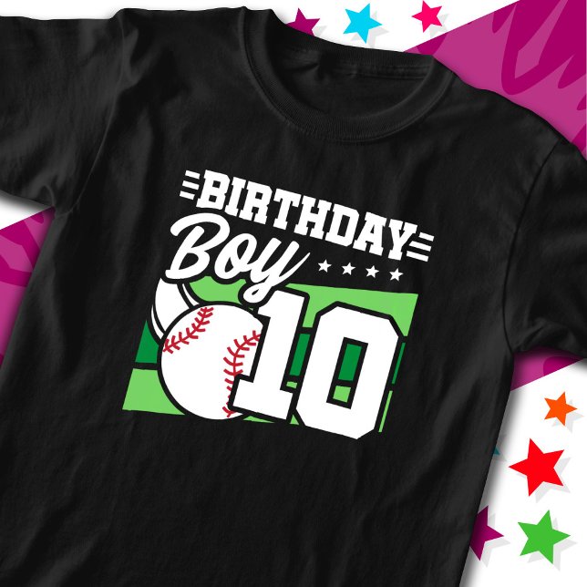 Camiseta Festa de Beisebol de 10 anos Tema 10º Aniversário (Criador carregado)