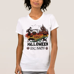 Camiseta Festa de Cães de Halloween Bruxas Cães Abóboras Ca