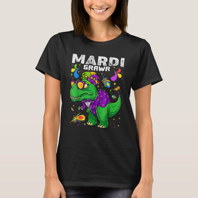 Camiseta Festa de Carnaval do Dinossauro T Rex com Contas F (Frente)
