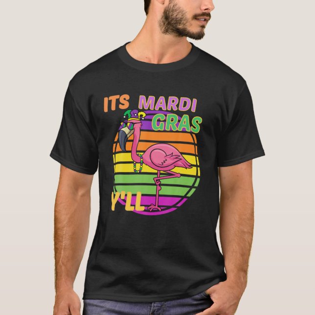 Camiseta Festa de Carnaval Engraçada Ideia Flamingo Mardi G (Frente)