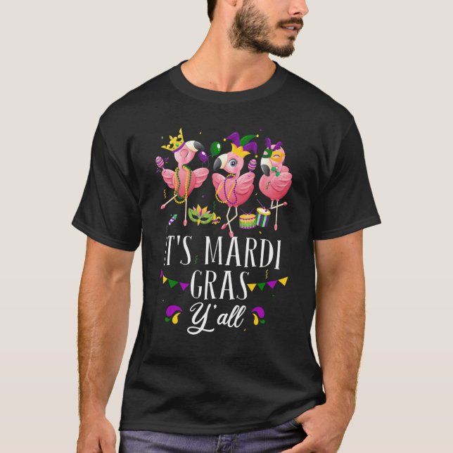 Camiseta Festa de Carnaval Engraçada Ideia Flamingo Mardi G (Frente)