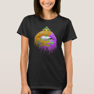 Camiseta Festa de Carnaval Lábios Mascarada de Figuras Mulh