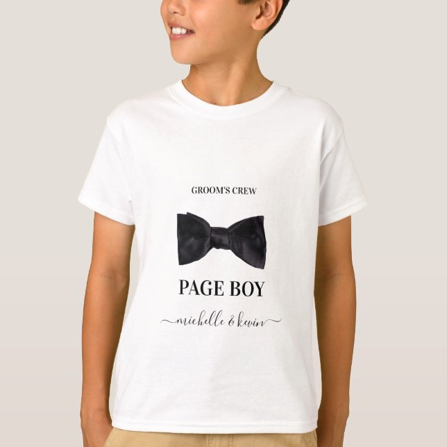 Camiseta Festa de casamento do Page Boy Negra & White (Frente)