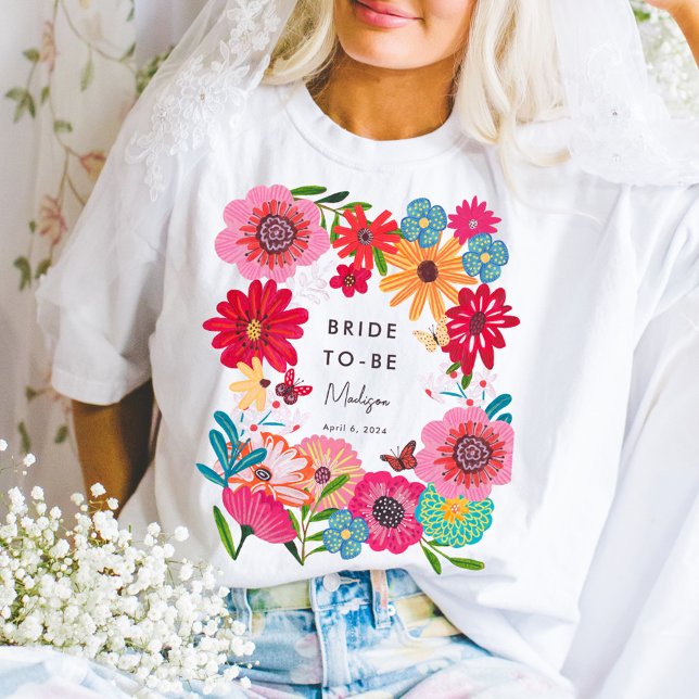 Camiseta Festa de Chá de panela de Flor Selvagem Brilhante (Bright Wildflower Bridal Shower Party T-Shirt)