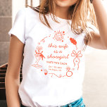 Camiseta Festa de Despedida de Solteira Desta Mulher, Uma G<br><div class="desc">Prepare-se para trocar as penas por um véu! Celebre a noiva com este customizado t-shirt de despedida de solteira ao estilo de Las Vegas! Com uma ilustração elegante e retrô de uma corista em um copo de martini, bola de discoteca e um laço caprichoso, este design captura o brilho e...</div>