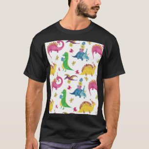 Camiseta Festa de dinossauro: padrão de aquarela.