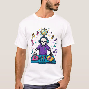 Camiseta Festa de DJ Esqueleto Engraçada Arte Musical de Ha