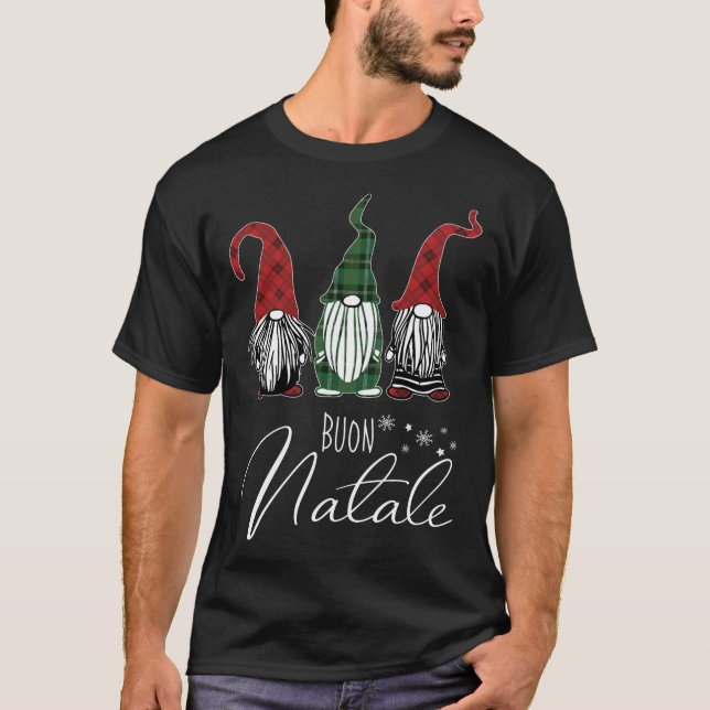 Camiseta Festa de Feliz italiana dos Gnomos Bons Buon Natal (Frente)