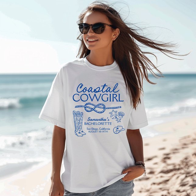 Camiseta Festa de Fim de Semana de Cowgirl Costeira para So (Criador carregado)