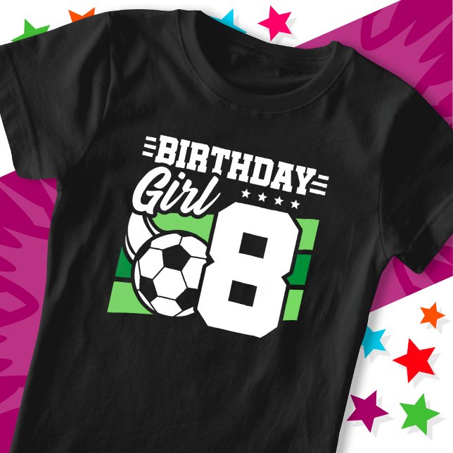 Camiseta Festa de futebol de 8 anos, 8ª garota de aniversár (Criador carregado)