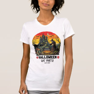 Camiseta Festa de Gatos do Dia das Bruxas Caldeirão de Brux