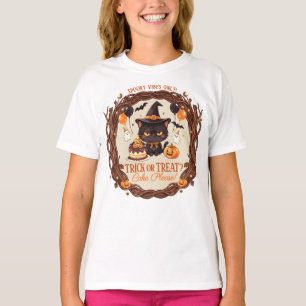Camiseta Festa de Halloween da Bruxa do Gato Preto Fofo e A