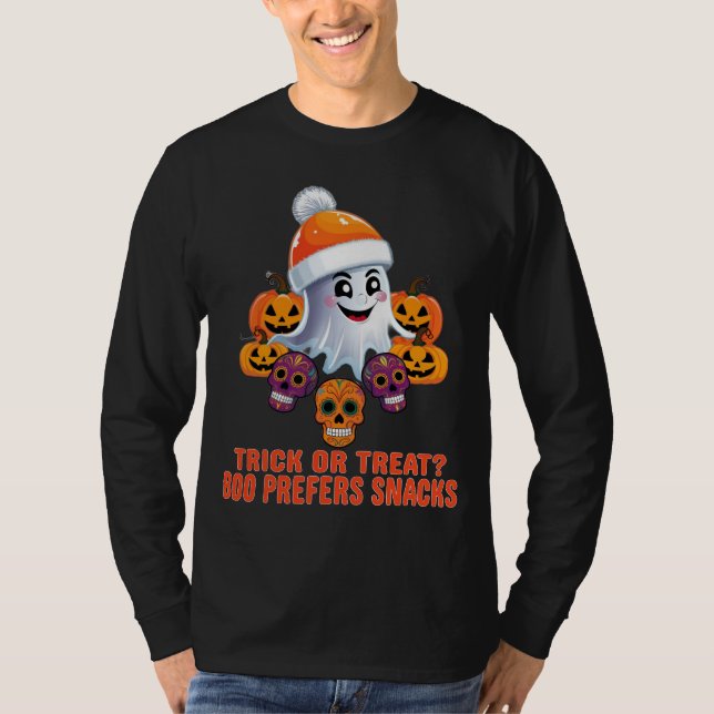 Camiseta Festa de Halloween de Trick ou Tratar Boo Engraçad (Frente)