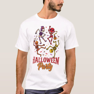 Camiseta Festa de Halloween Esqueletos Dançantes Morcegos C