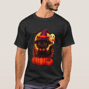 Camiseta Festa de Halloween Gato Fofo Abóbora Chapéu de Bru