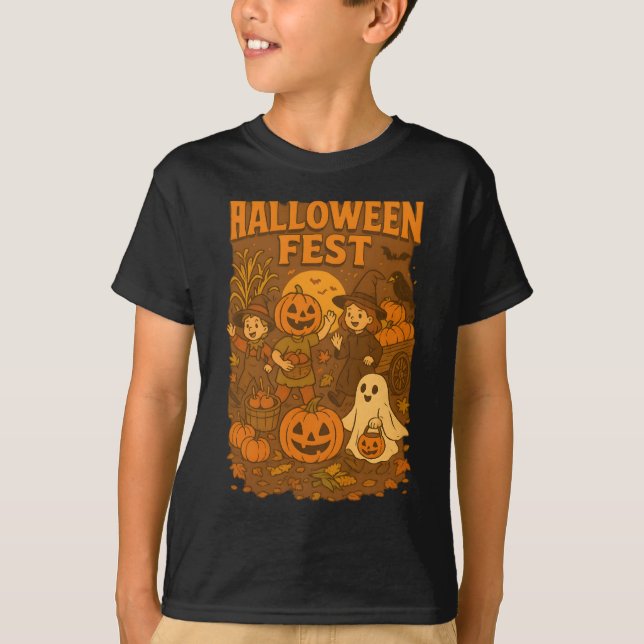 Camiseta Festa De Halloween O Outono Cai Retro Roupas Unise (Frente)
