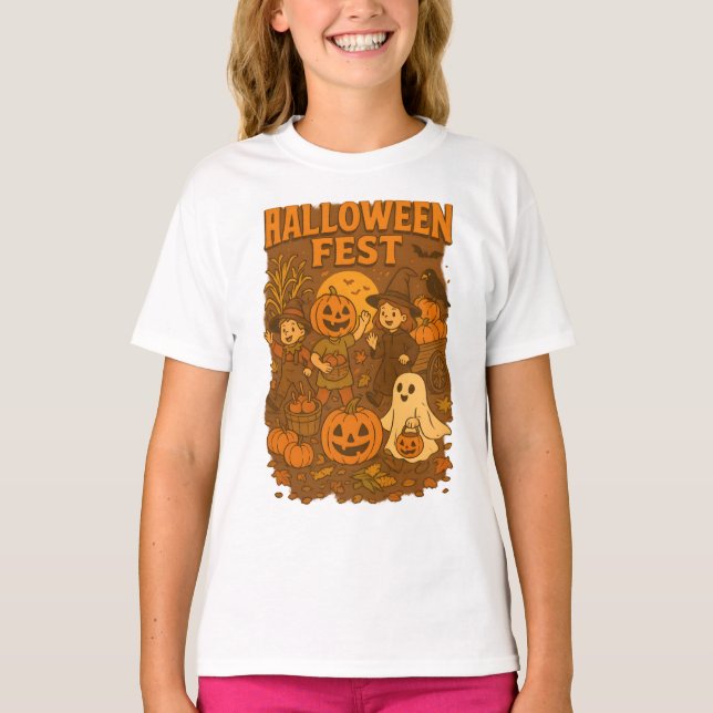 Camiseta Festa De Halloween O Outono Cai Retro Roupas Unise (Frente)