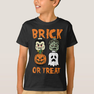 Camiseta Festa de Halloween Tijolo ou Tratamento Blocos de