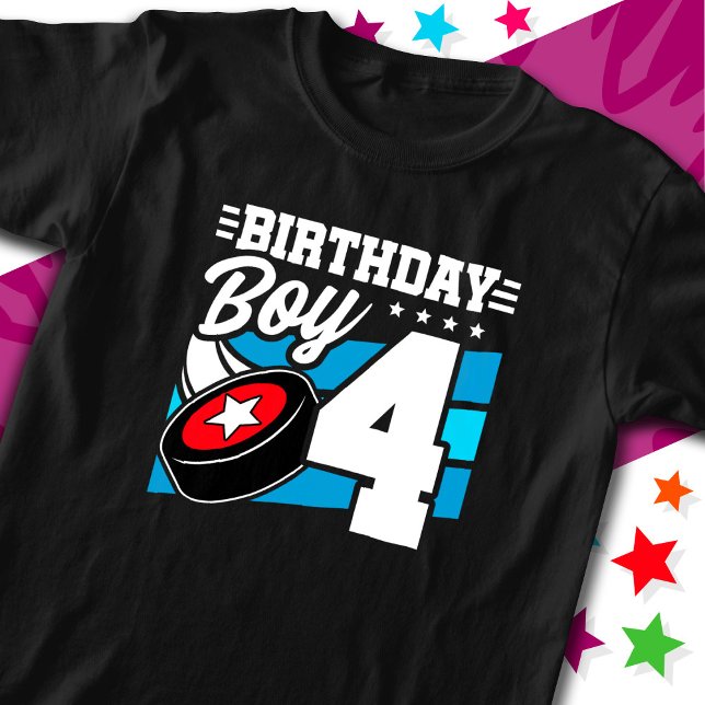 Camiseta Festa de Hóquei de 4 anos Tema de 4 aniversários (Criador carregado)