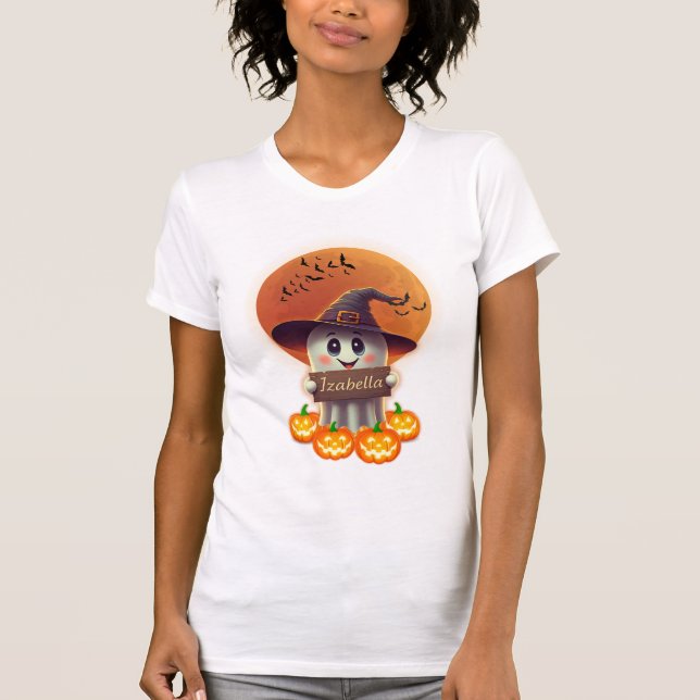 Camiseta Festa de Izzy Ghost Halloween: Feliz Halloween (Frente)