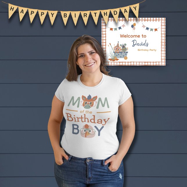 Camiseta Festa de Mãe do fazenda Animal Birthday (Farm Animal Birthday Mom of the Birthday Boy Shirt)