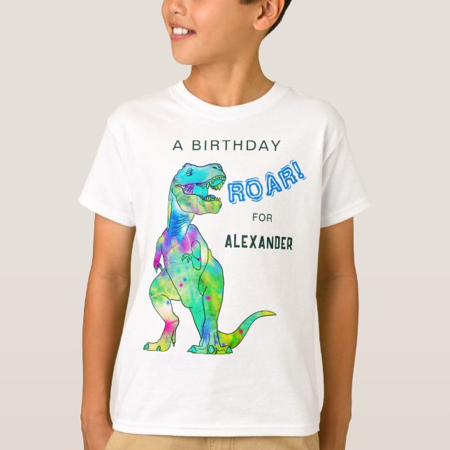 Camiseta Festa de Menino de Nascimento do Dinossauro T-Rex (Frente)