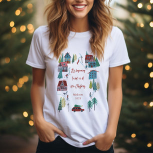 Camiseta Festa de Natal da Aldeia de Esqui Nórdico Fofa