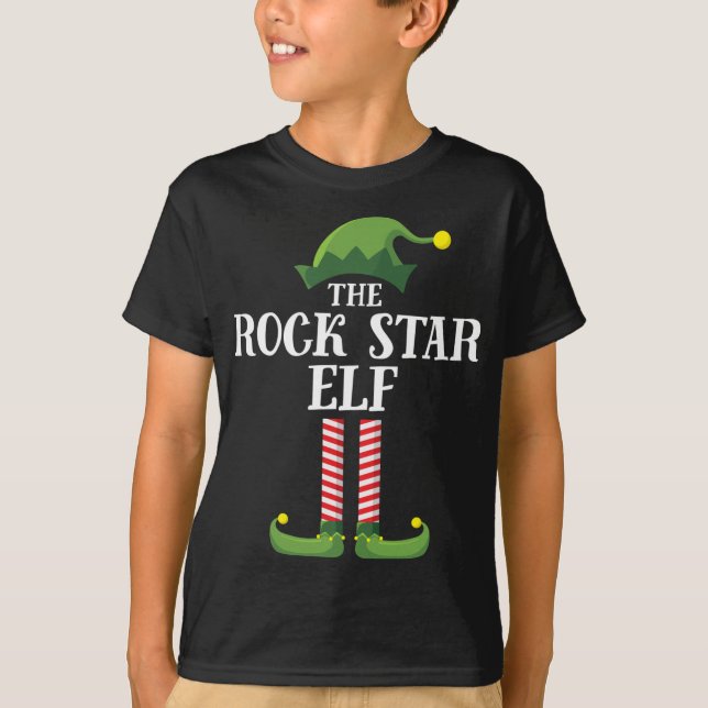 Camiseta Festa de Natal da Família Rock Star Elf Matching P (Frente)