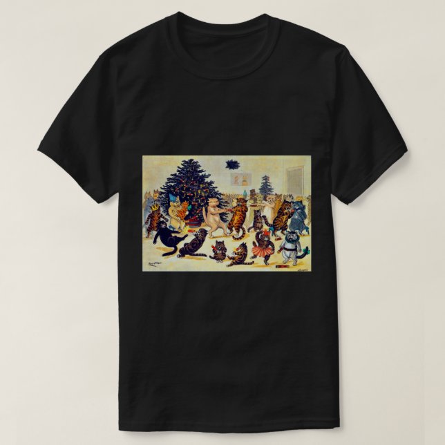 Camiseta Festa de Natal de Cat, Louis Wain (Frente do Design)