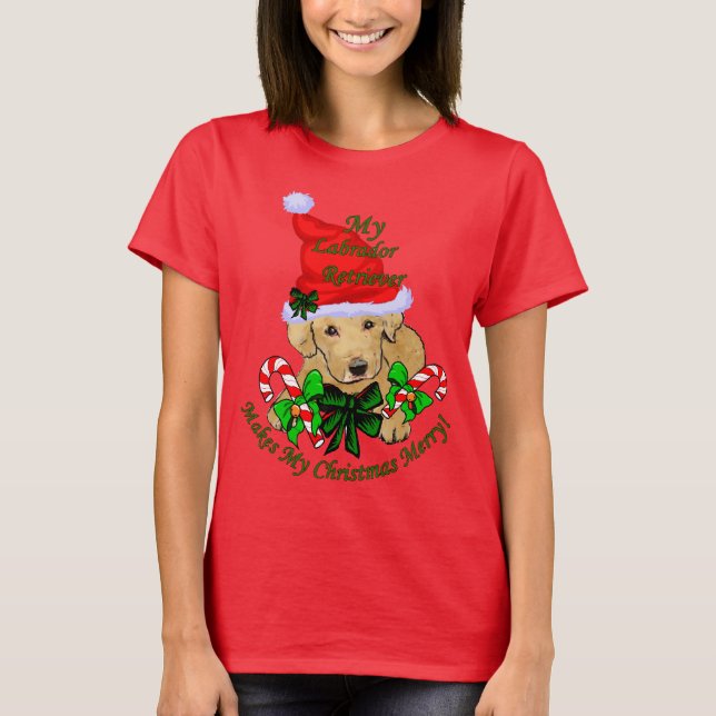 Camiseta Festa de Natal de Puppy com Laboratório Amarelo (Frente)