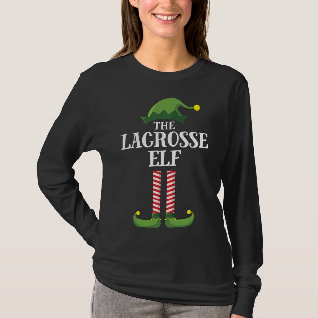 Camiseta Festa de Natal do Grupo Familiar do Lacrosse Elf M (Frente)