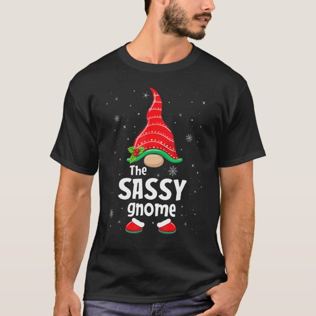 Camiseta Festa de Natal do Grupo Familiar Sassy Gnomo Match (Frente)