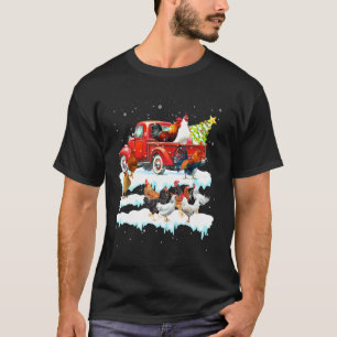 Camiseta Festa de Natal Galinha Andando em Caminhão Vermelh
