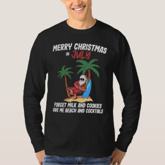 Camiseta Festa de Natal na Praia em Julho Papai Noel Homens