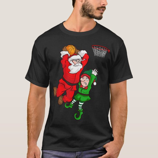 Camiseta Festa de Natal no Basquete Santa Claus Slam Dunk E (Frente)