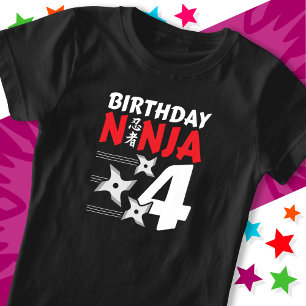 Camiseta Festa de Ninja de 4 Anos Estrelas Crianças 4º Aniv