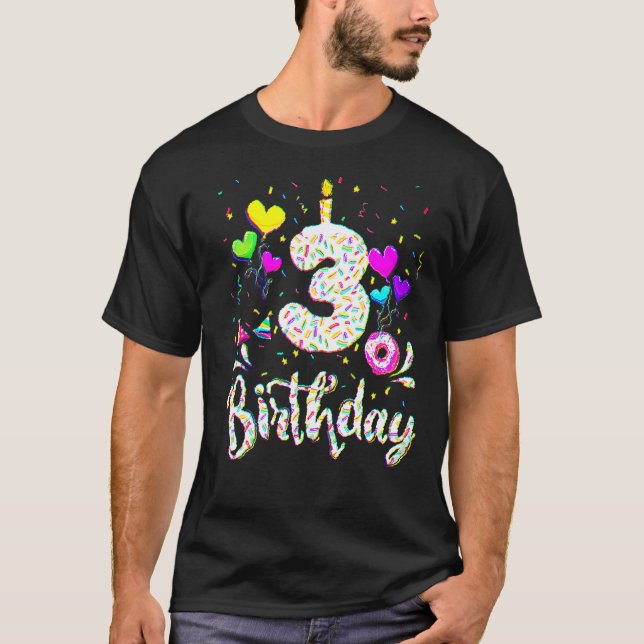 Camiseta Festa de Nozes de Bday de 3 Anos aniversário de 3  (Frente)