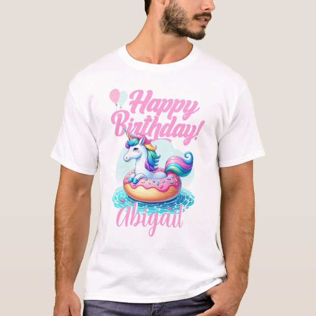 Camiseta Festa de Piscina Cute Rainbow Rosquinha Unicorn (Frente)