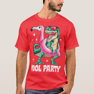 Camiseta Festa de Piscina do Dinossauro Flamingo para Homen