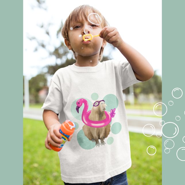 Camiseta Festa de piscina Fora Fúcil Capybara Rosa Flamingo (Criador carregado)