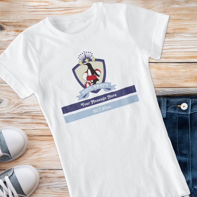 Camiseta Festa de Piscina para Crianças Cuja Festa de Pengu (Criador carregado)