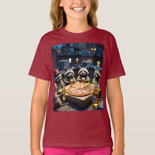 Camiseta Festa de pizza Raccoon (Frente)